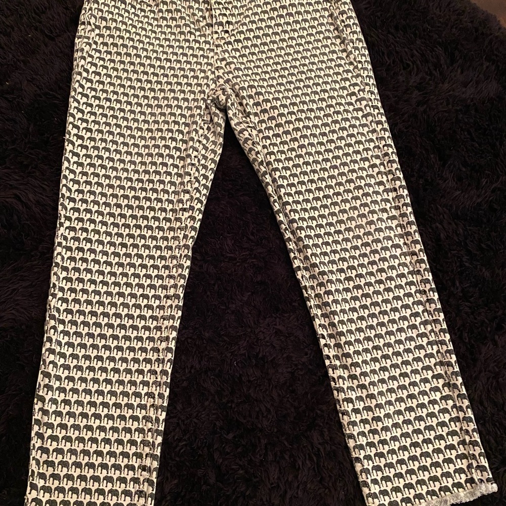 Rafaella Khaki Denim with black elephants size 12.  Little stretch in fabric.